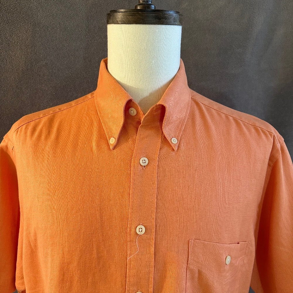 New Henry Jacobson Lg melon flax linen short sleeve shirt
